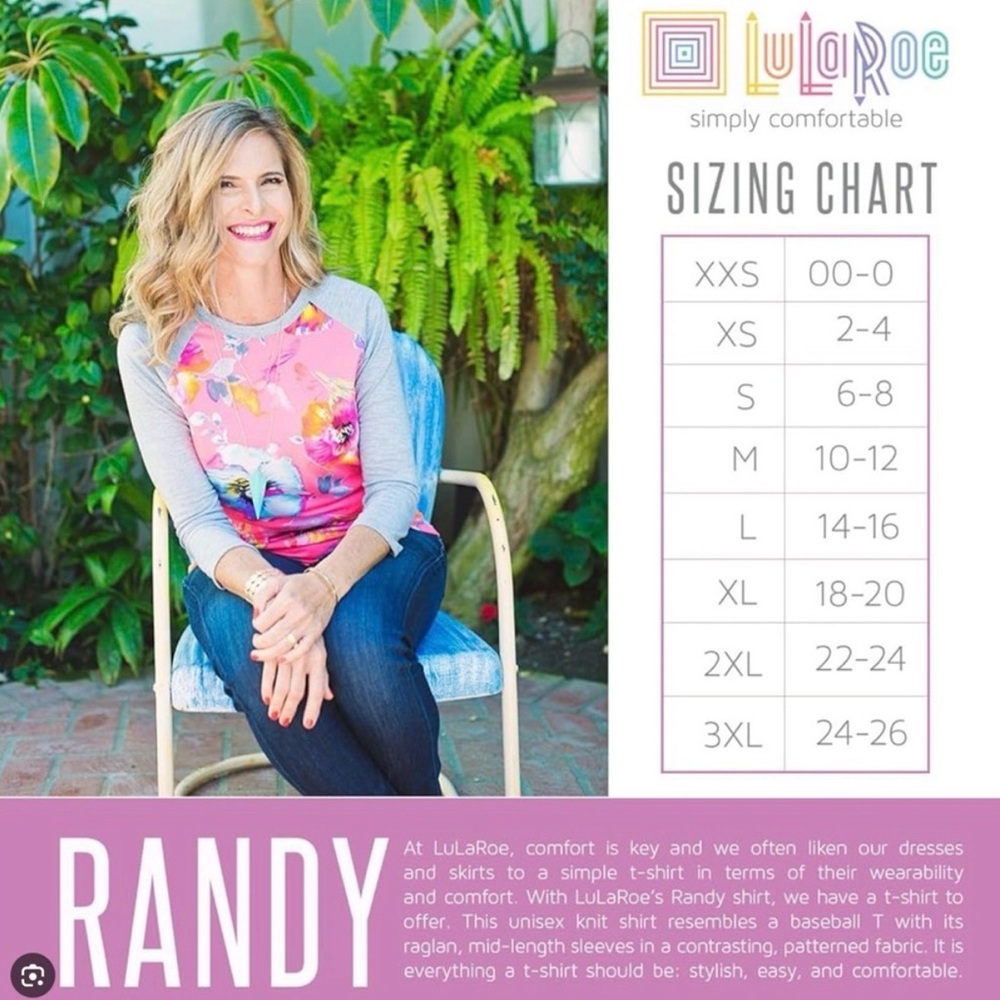 🍊LuLaRoe Randy Baseball Tee - Gray with Orange Floral Sleeves - Picture 4 of 4